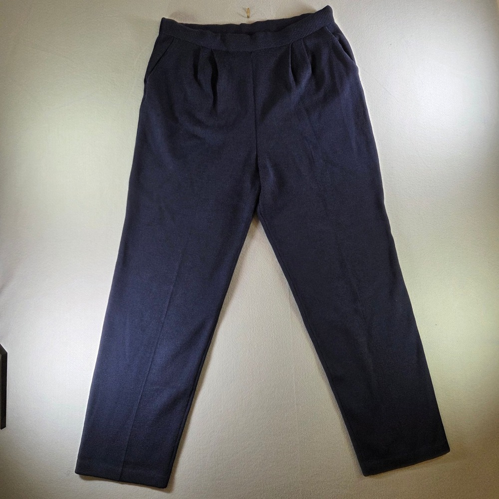 St John Basics Navy Blue Santana Knit Straight Leg Pants High Rise Womens 10 - Picture 2 of 9